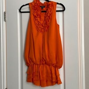 Orange Bebe ruffle neck dress